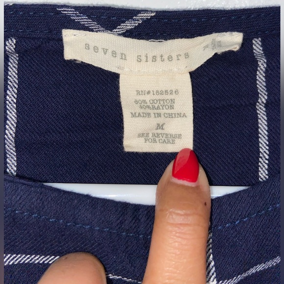 Macys Seven Sisters Striped-Sleeve Top (Blue/White/Yellow, Size M) - Picture 4 of 4